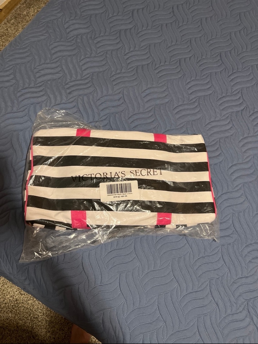 Victoria's Secret Black & White Stripe duffel bag